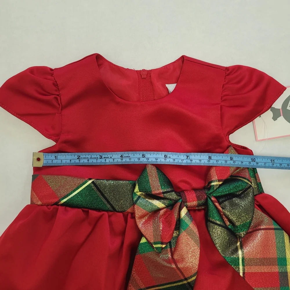 Rare Editions Baby Girl Plaid Bow Detail Satin Dress With Diaper Panty